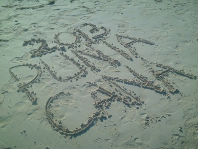 We didn't write this but along the beach you see messages & sand castles!